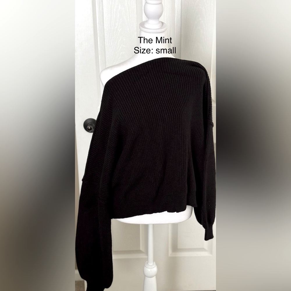 The mint, size small, oversized off the shoulder sweater